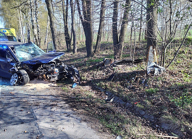 Po střetu s dodávkou narazila fabie do stromu, pro zraněné dítě letěl vrtulník